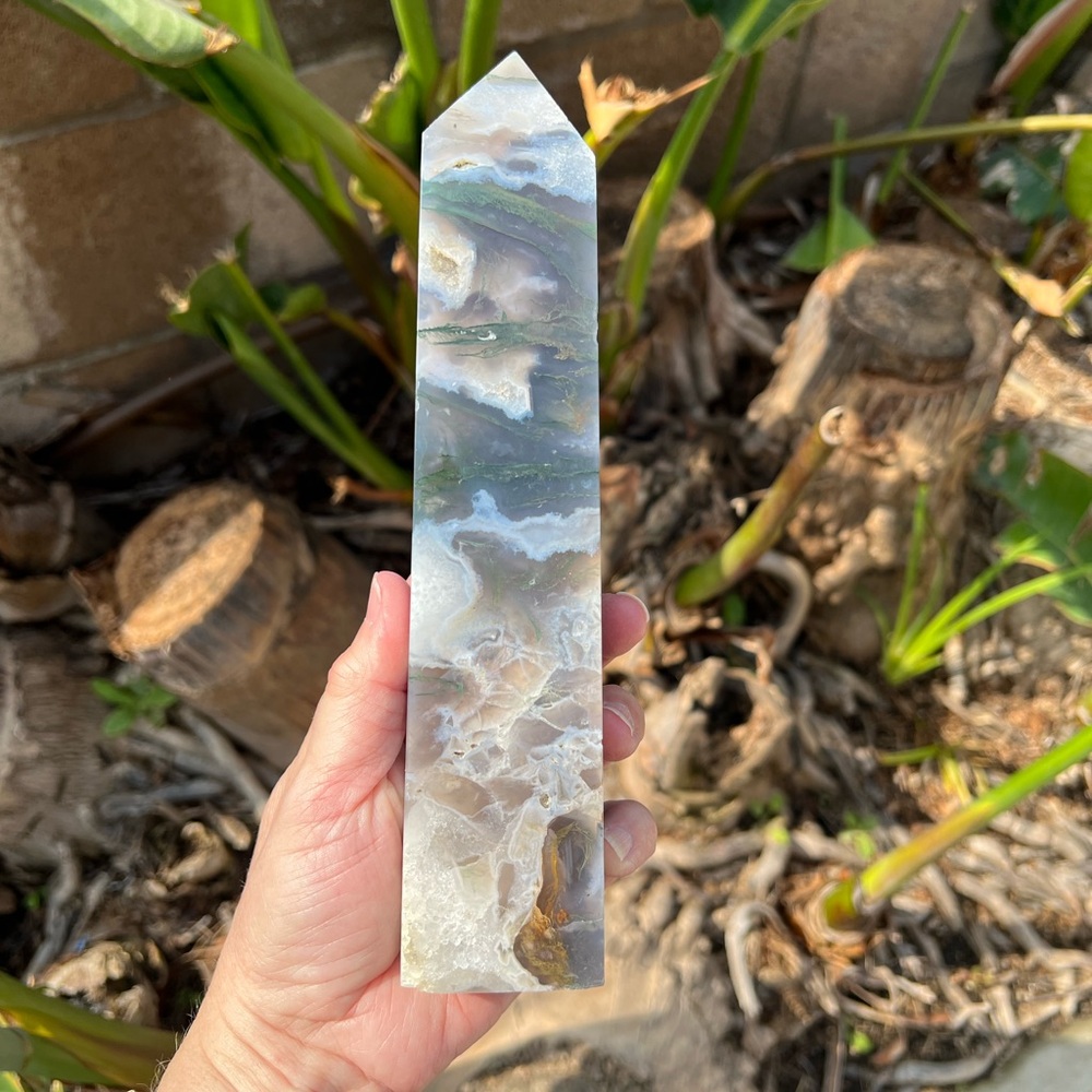 Moss Agate Crystal Tower